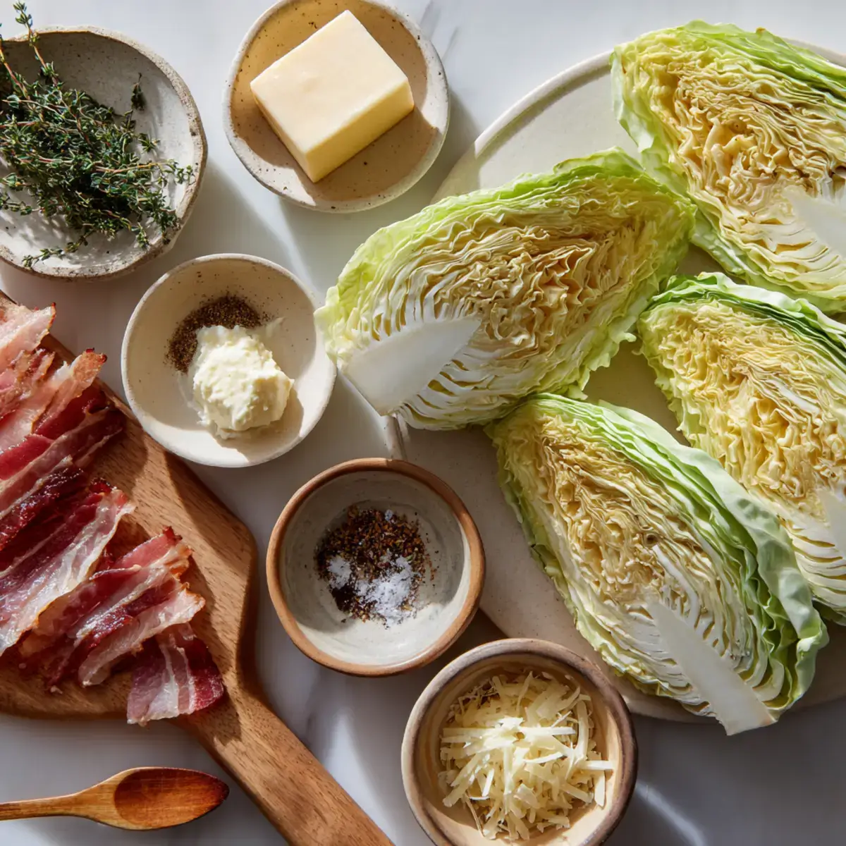 Ingredients for Creamy Baked Cabbage with Crispy Bacon