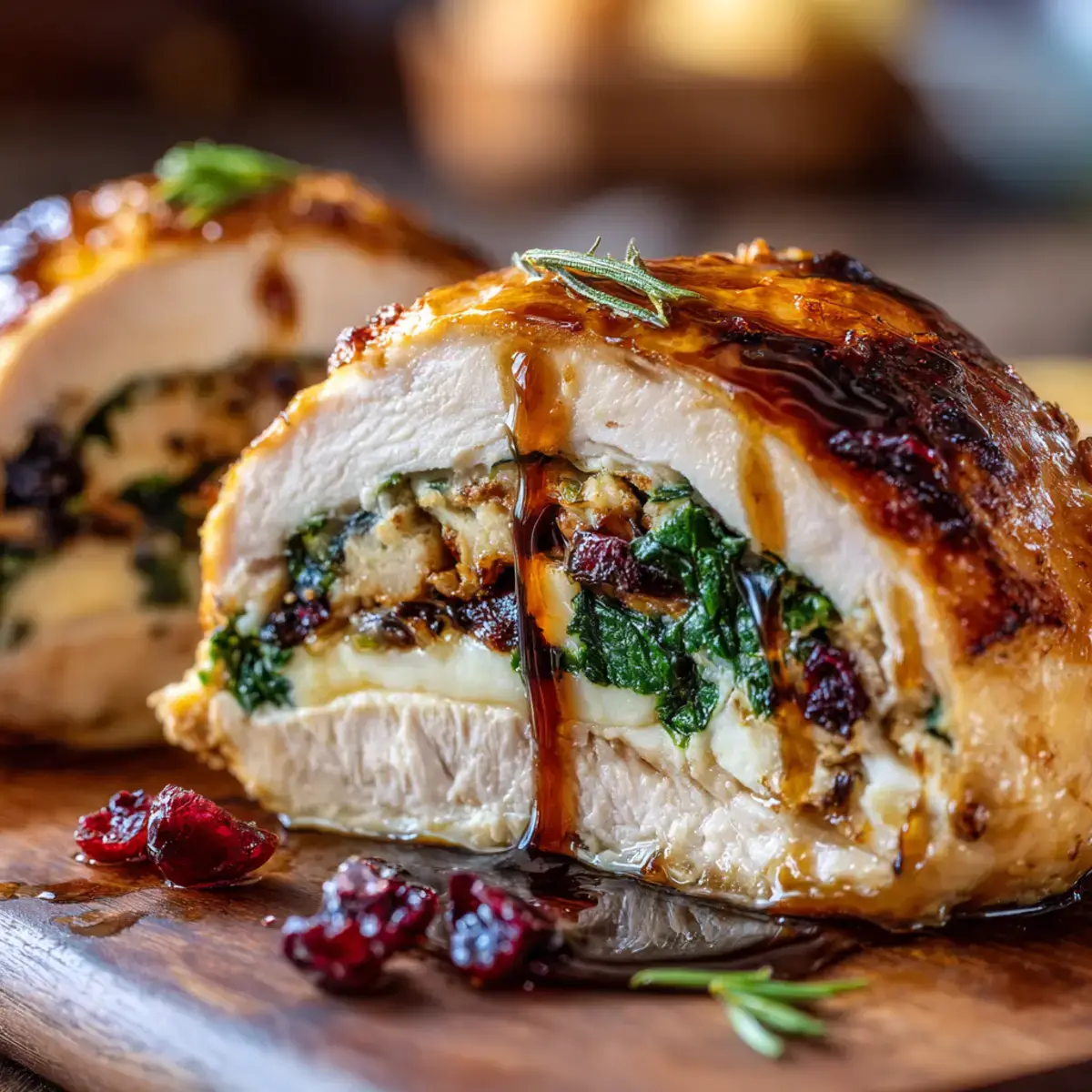 Golden-Baked Chicken Stuffed with Spinach, Brie, and Honey-Balsamic Cranberries