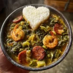 Gumbo greens with cabbage for dinner served in a rustic bowl
