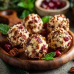 mini pineapple cranberry cheese balls with pecans holiday tray