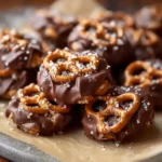No-bake peanut butter pretzel clusters coated in chocolate and sea salt
