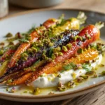 Roasted carrots with whipped ricotta and hot honey drizzle