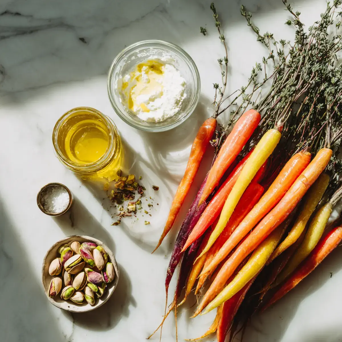 Ingredients for roasted carrots with whipped ricotta and hot honey