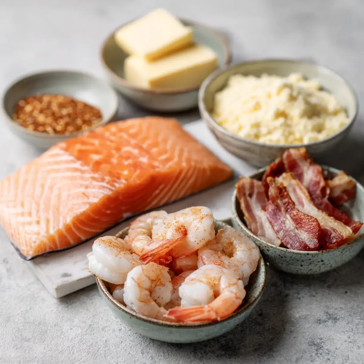 Salmon Shrimp Bacon Grits Ingredients
