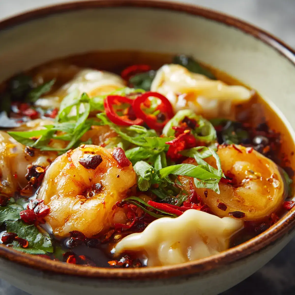 spicy shrimp dumpling noodle bowl recipe