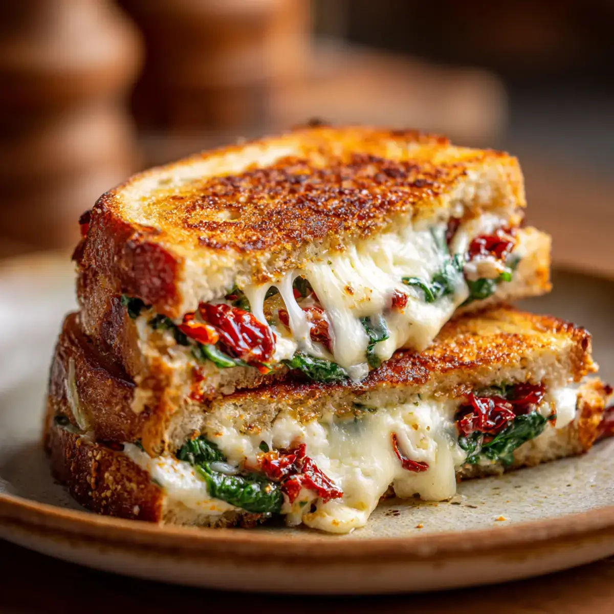 Sun-Dried Tomato Spinach Ricotta Grilled Cheese Sandwich