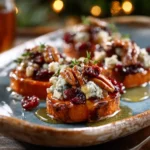 Sweet Potato Rounds with Blue Cheese, Cranberry & Pecans