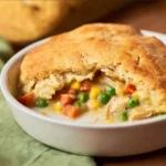 Golden Turkey Pot Pie with Cream of Chicken Soup in white dish