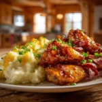 Wings, fried cabbage and loaded red skin mashed potatoes