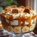 Biscoff Banana Pudding with Caramel layered in glass trifle