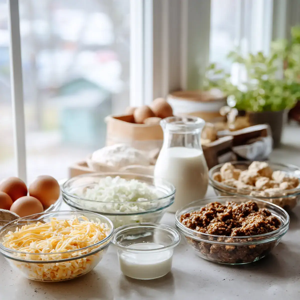 Cheddar Bay Beef Cobbler ingredients arranged on countertop