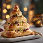 Golden Christmas Tree Puff Pastry with Brie, Cranberries & Pistachios