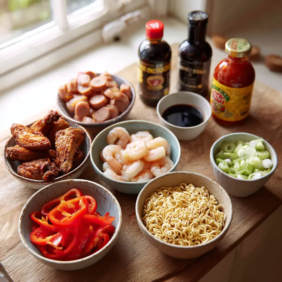 Ingredients for Jambalaya noodles and Cajun BBQ wings