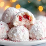 Peppermint Snowball Cookies close-up with powdered sugar