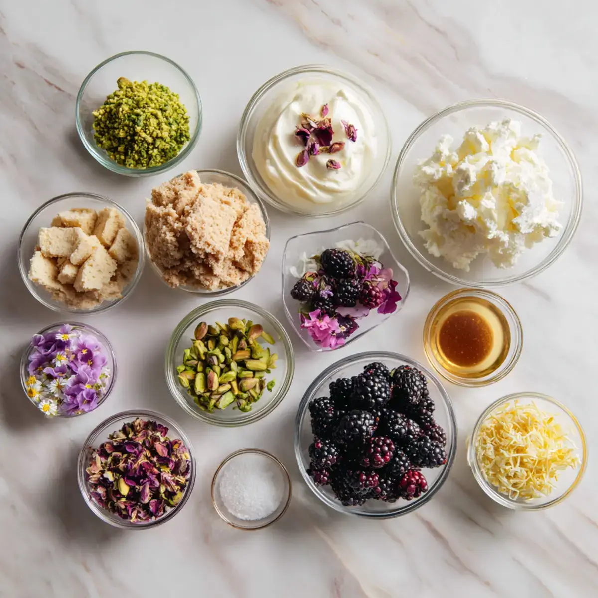 Pistachio & Blackberry Cheesecake Towers no-bake dessert