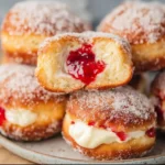 Raspberry Cheesecake Stuffed Donuts close-up with filling