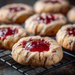 Raspberry Thumbprint Cookies with Jam and Almond Glaze