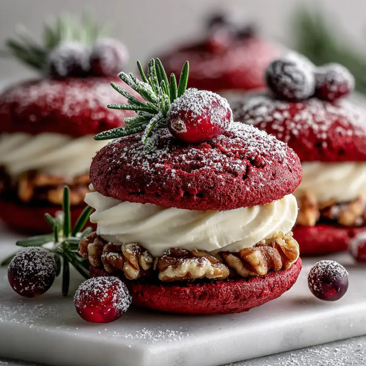 Red Velvet Wreath Whoopie Pies on a festive platter