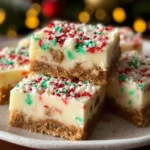 Santa’s No-Bake Sugar Cookie Bars close-up on plate