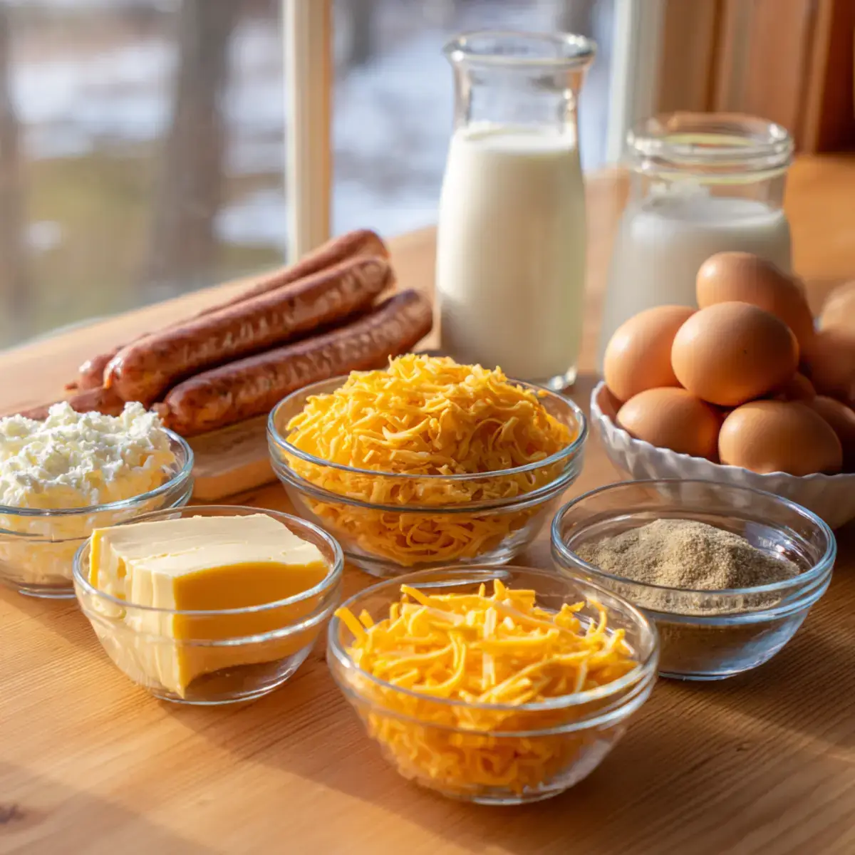 Ingredients for Sausage & Cream Cheese Hash Brown Breakfast Casserole