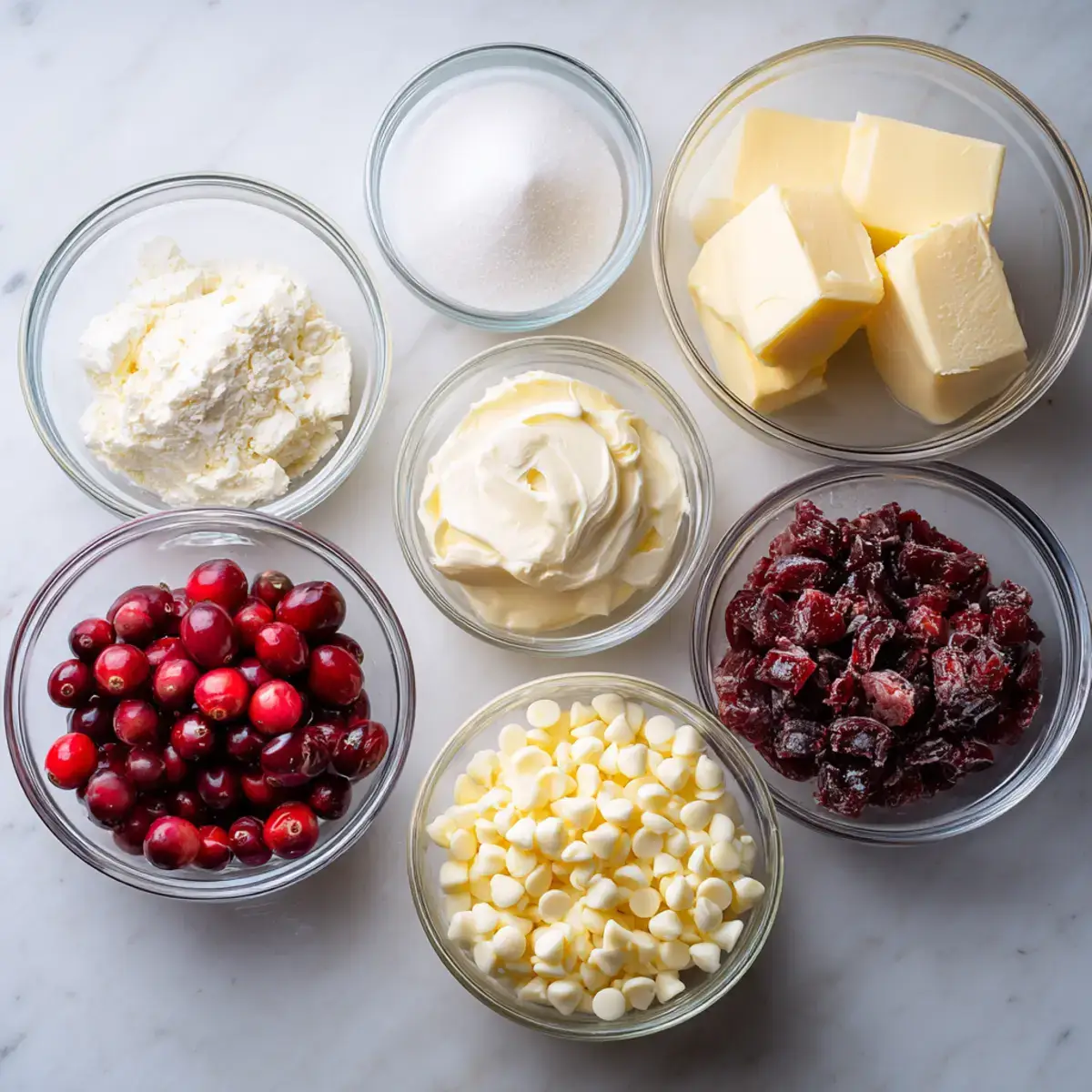 White Chocolate Cranberry Fudge ingredients flat-lay