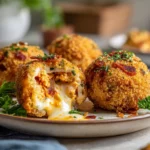 Buffalo Chicken Bacon Loaded Mozzarella Bombs with melty cheese