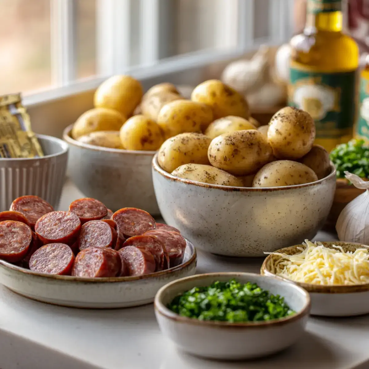 Ingredients for Cheesy Ranch Potatoes and Smoked Sausage