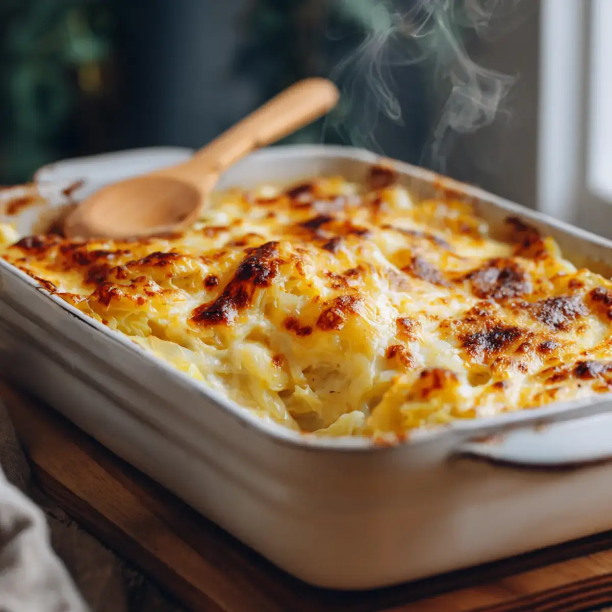 Creamy Cheesy Cabbage Casserole baked dish