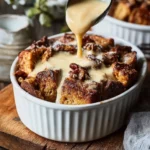 Espresso Orange Brioche Bread Pudding with Hazelnut Vanilla Sauce