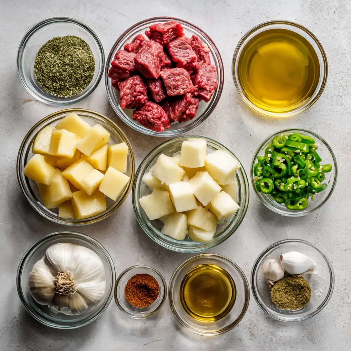 Ingredients for Hearty Beef with Green Chile & Potatoes