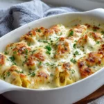 Million Dollar Chicken Alfredo Stuffed Shells baked with creamy cheese
