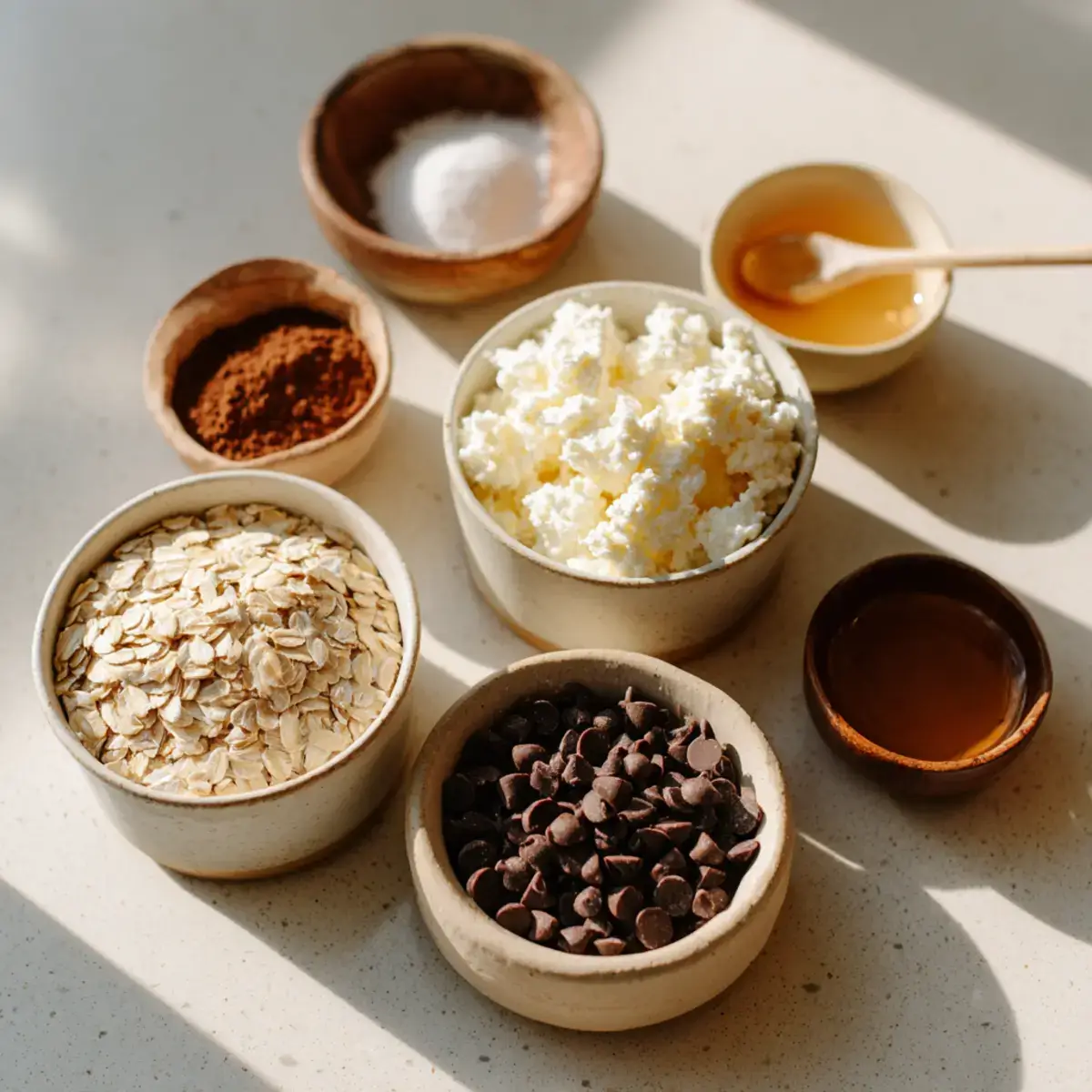 Ingredients for No-Bake Cottage Cheese Brownie Batter Bites