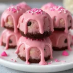 Pink Chocolate-Chip Cookie Dough Brownie Bites dessert stack