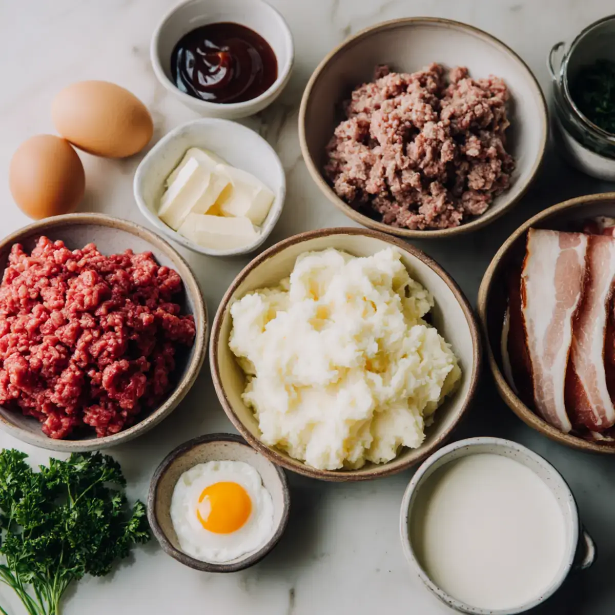 Ingredients for Smoky Bourbon BBQ Bacon-Wrapped Meatloaf Cupcakesx