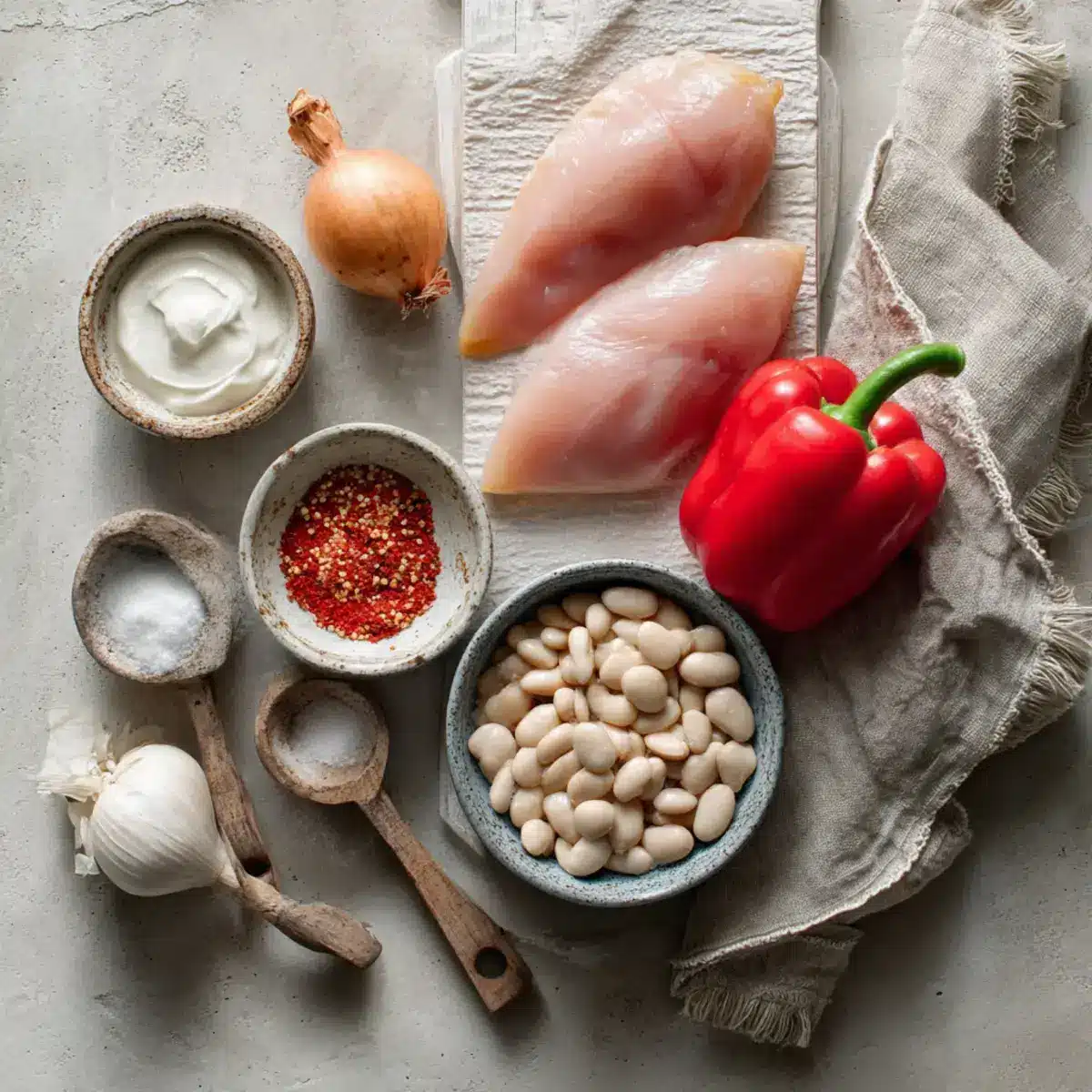 Cajun White Chicken Chili Ingredients Flat Lay