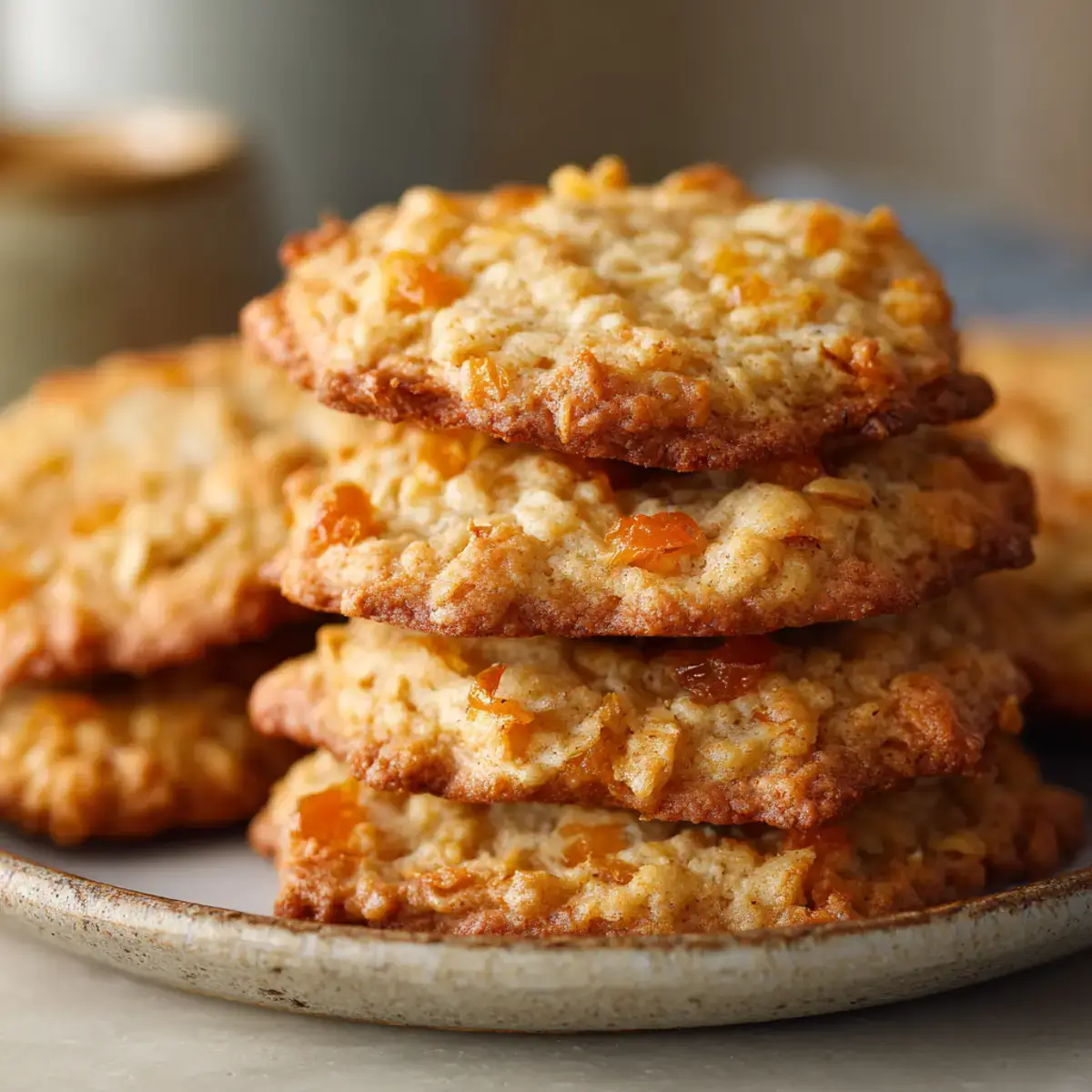 Chewy Marmalade Oatmeal Cookies Stack on Ceramic Plate