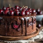 Chocolate Cherry Pie Filling Cake with rich fudge icing
