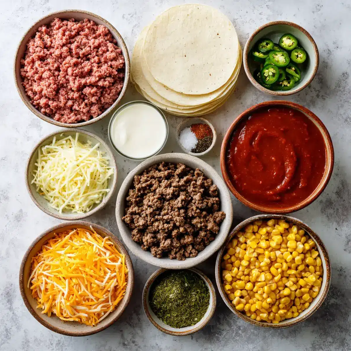 Ingredients for Crock Pot Beef Enchilada Casserole