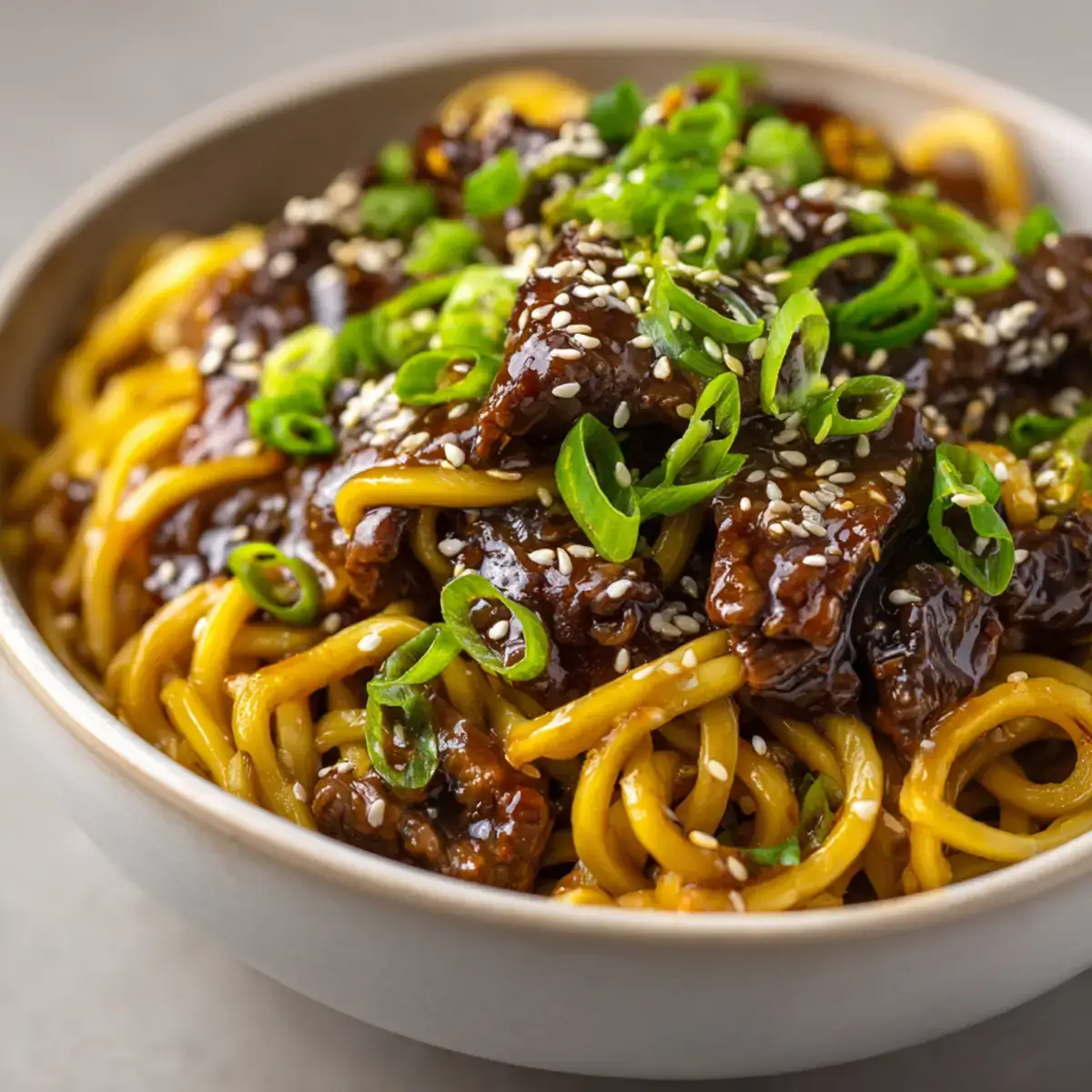 Easy Beef Teriyaki Stir Fry with Noodles in glossy sauce
