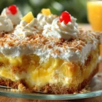 Hawaiian Pineapple Cake with whipped topping and coconut