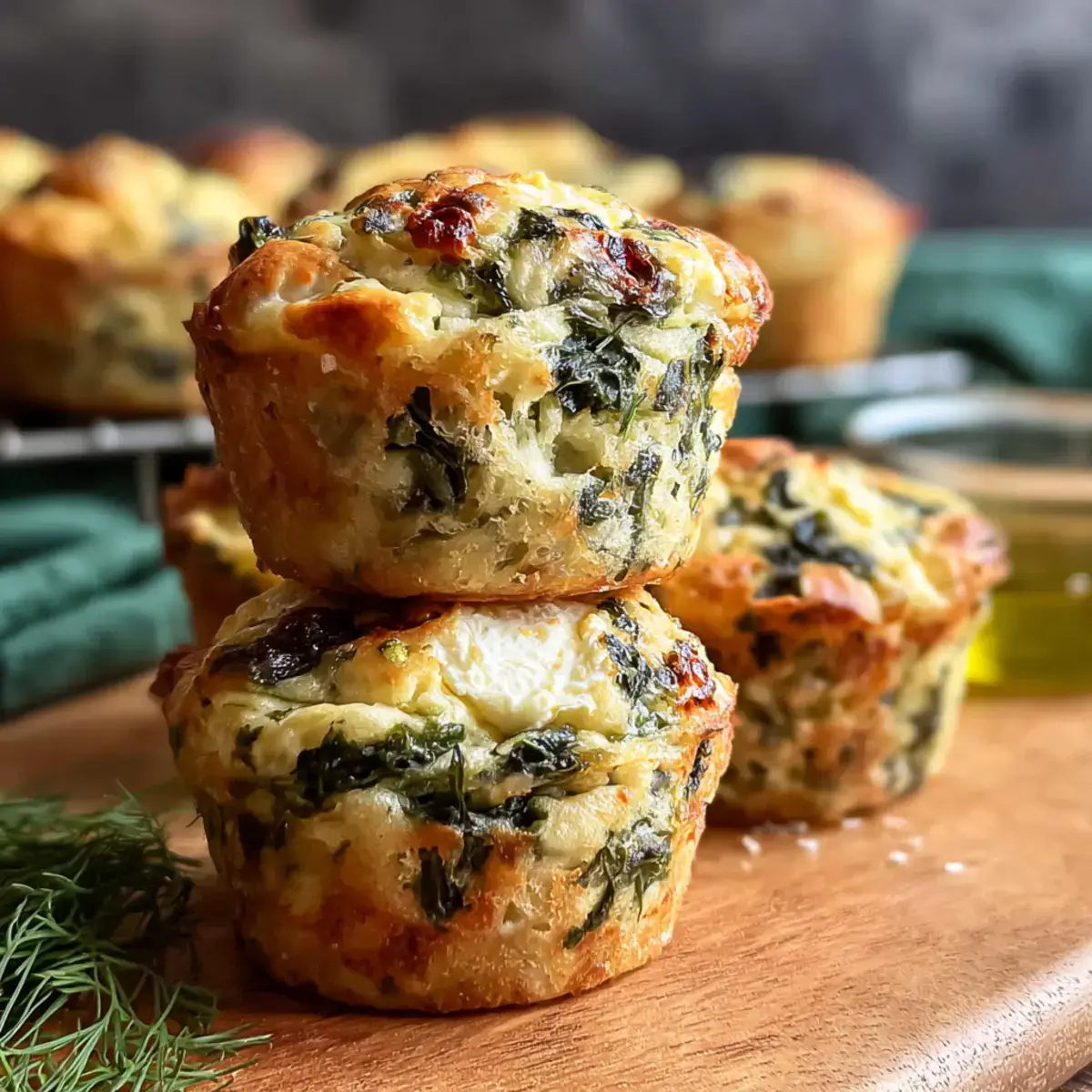 Lazy Spanakopita Muffins fresh from oven with feta and spinach