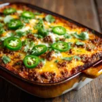 Mexican Casserole with Ground Beef baked with cheese