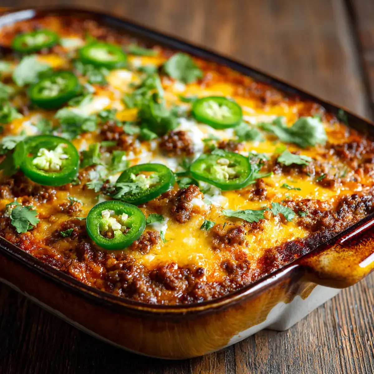 Mexican Casserole with Ground Beef baked with cheese