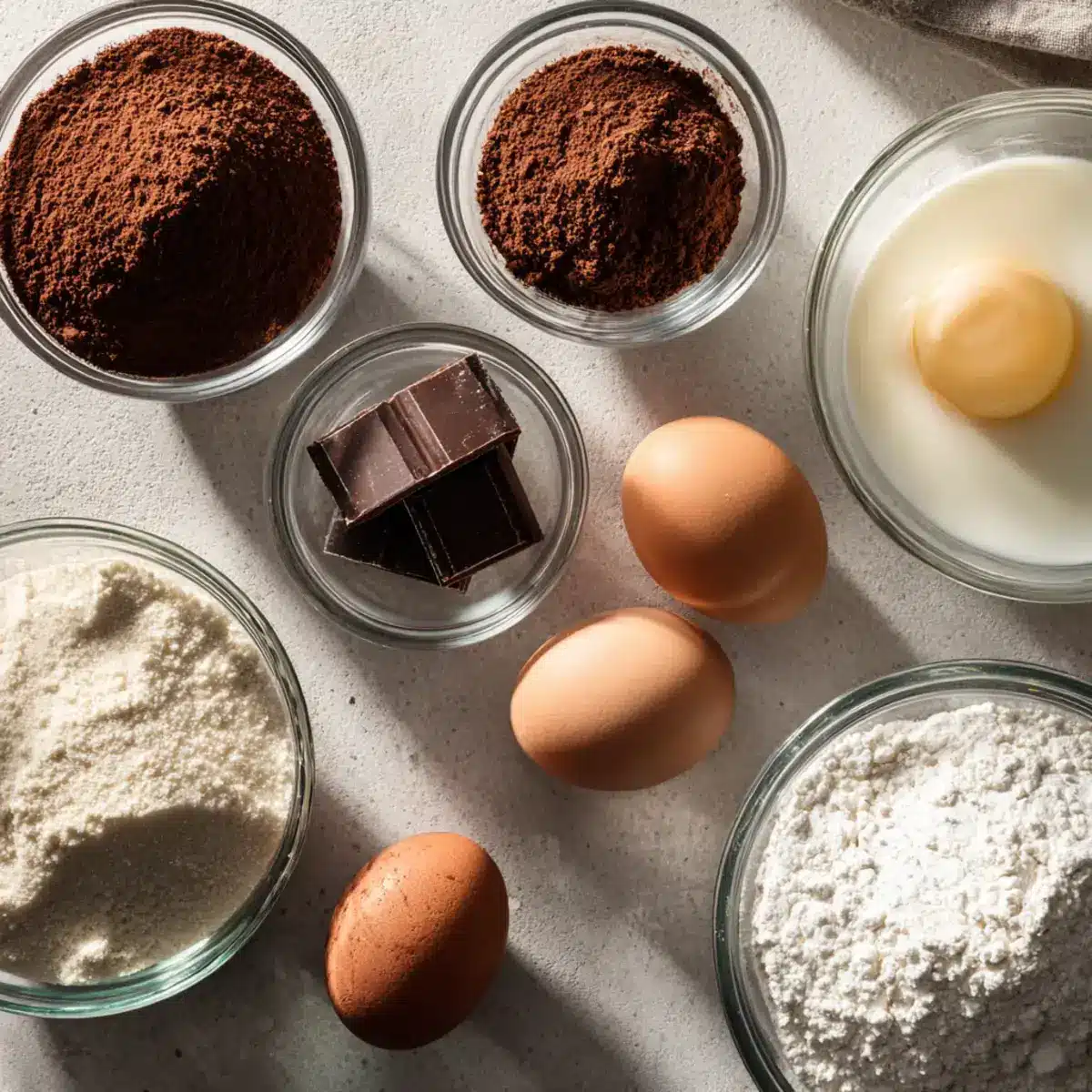 Ingredients for Olympic chocolate muffins on a table