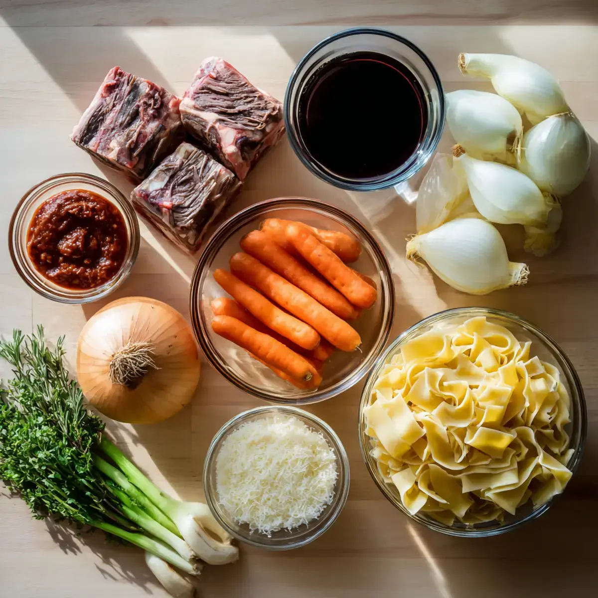 Short Rib Pappardelle ingredients laid out on counter