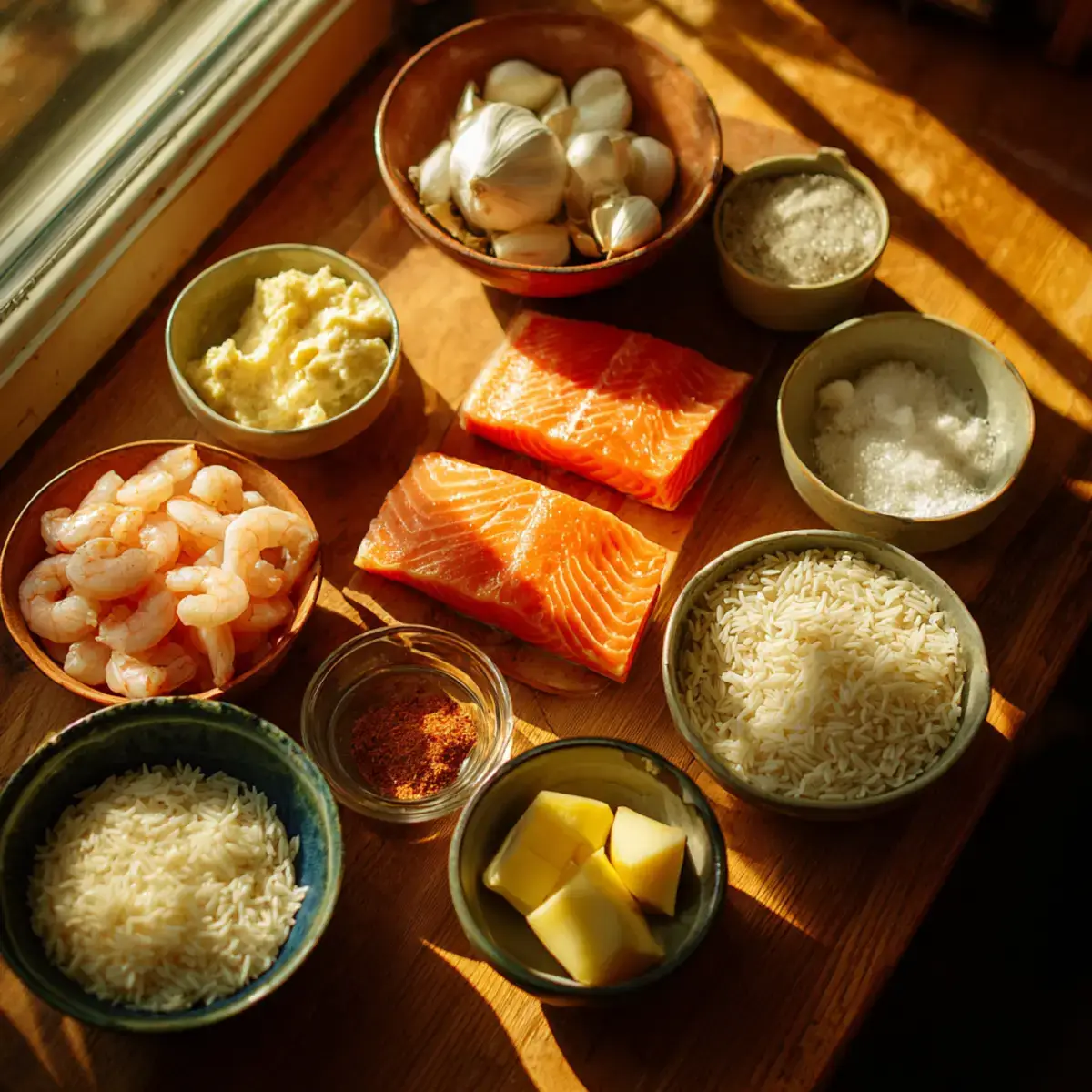 Southern Garlic Shrimp and Salmon Ingredients