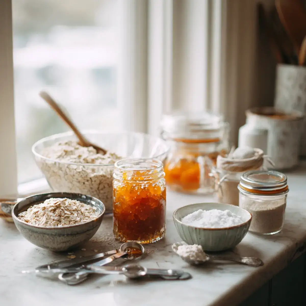 Chewy Marmalade Oatmeal Cookies Ingredients Flat-Lay