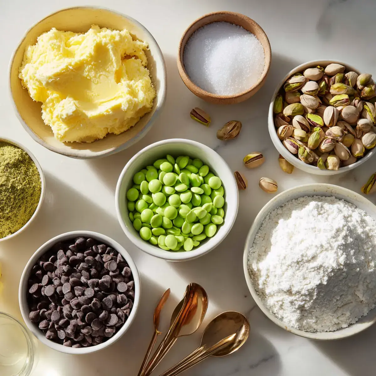 ingredients for pistachio & chocolate leprechaun cookies