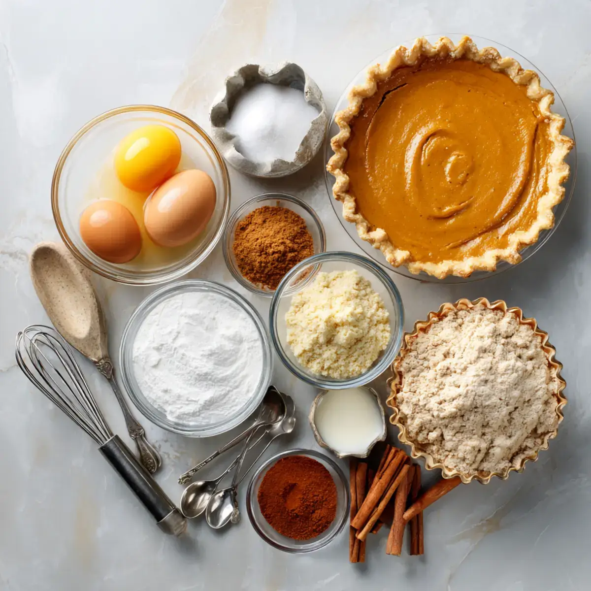 pumpkin pie ingredients including pumpkin puree eggs spices and evaporated milk