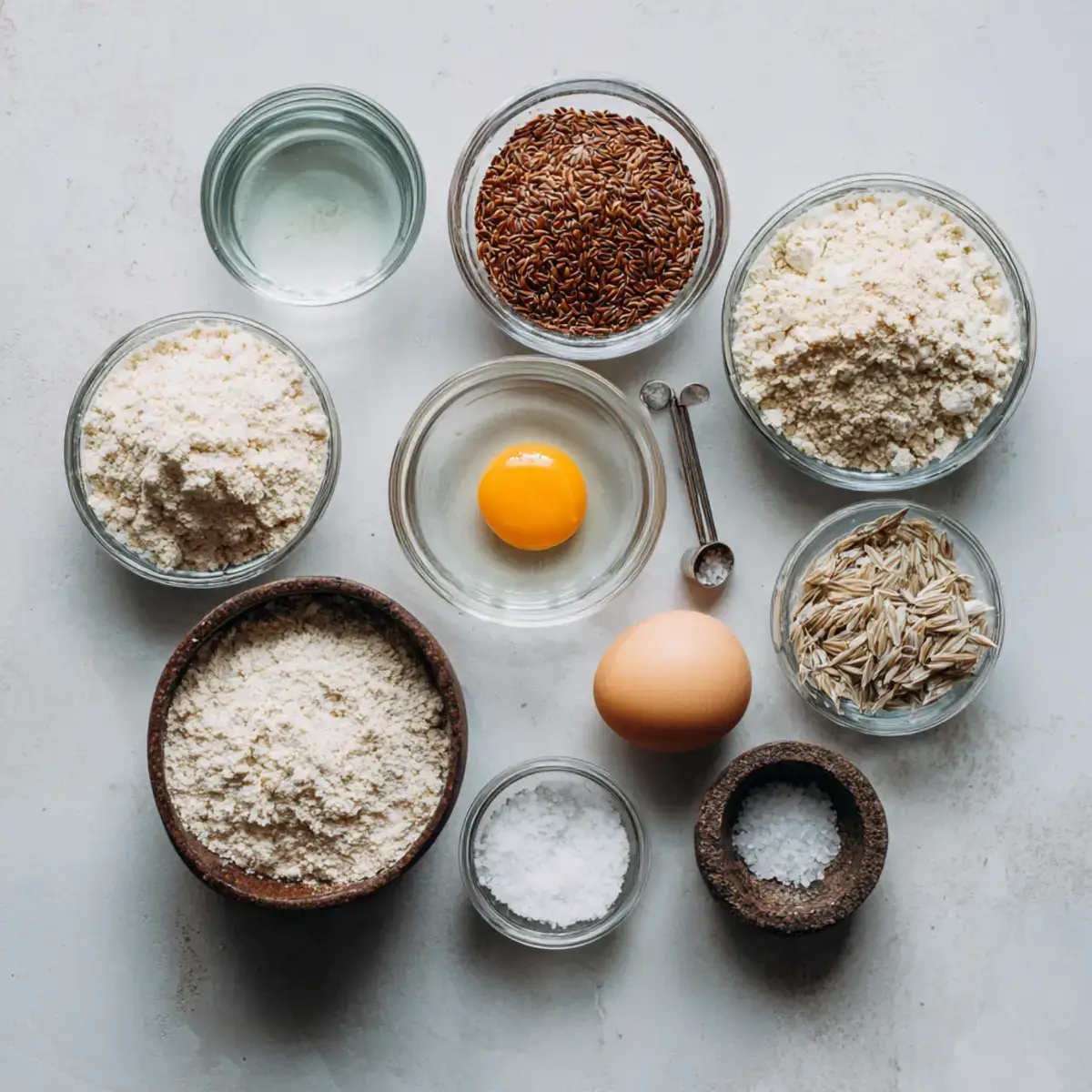 Ingredients for low carb tortilla wraps arranged in bowls
